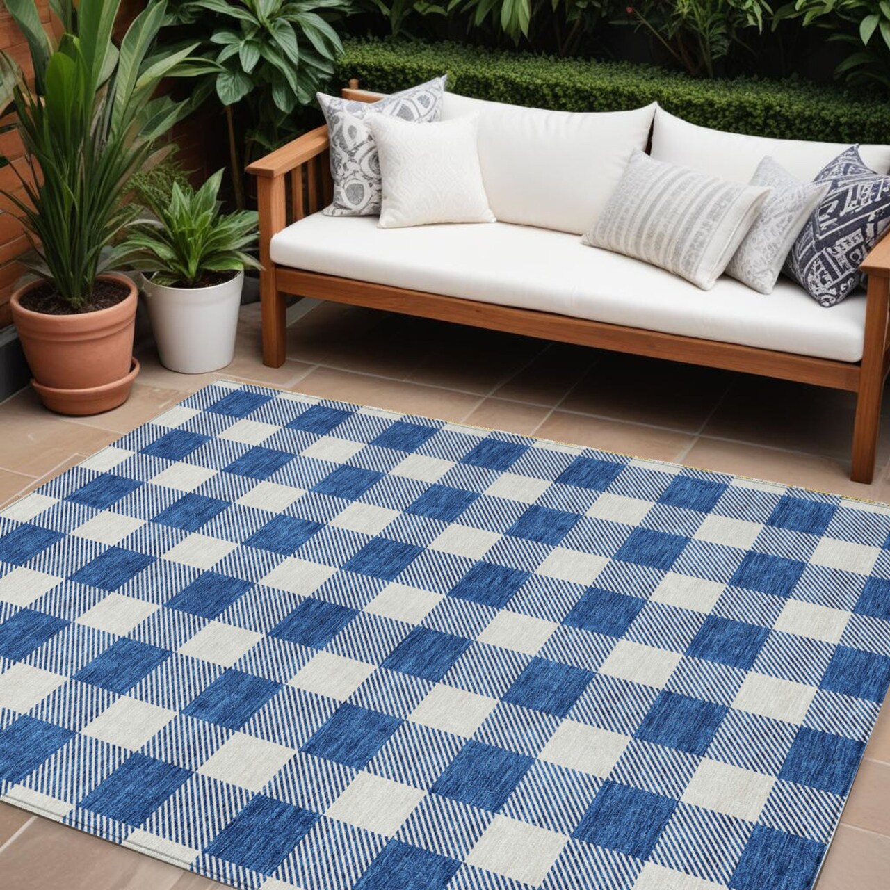 Edge Collections - 8' x 10' - Blue - Durable Plaid Area Rug for Indoor and Outdoor Use - 1 Piece